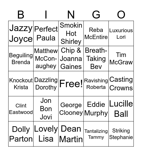 An Evening at the Tammy's  Bingo Card