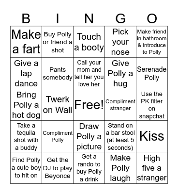 PK Go Bye Bye Bar Bingo Card
