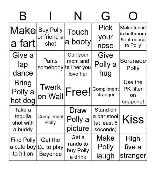 PK Go Bye Bye Bar Bingo Card