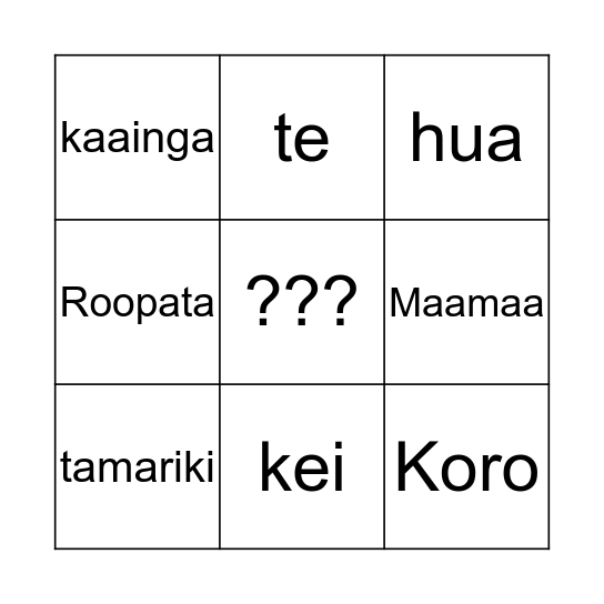 Eetahi Kai Bingo Card