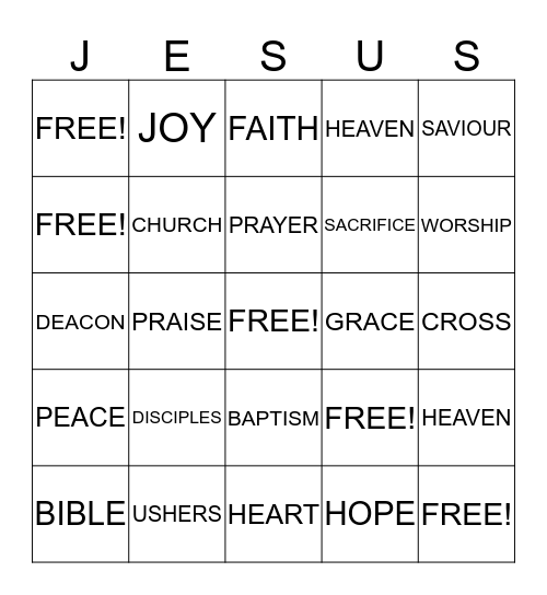 Greater Love-Bible Bingo Card