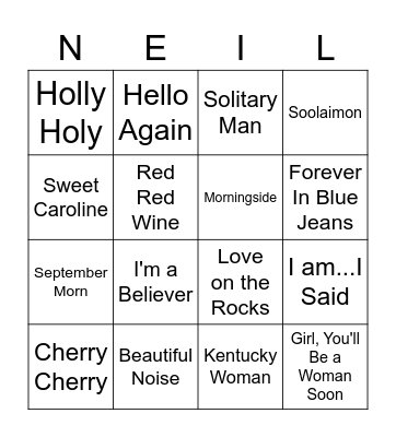 ALL THINGS NEIL DIAMOND Bingo Card