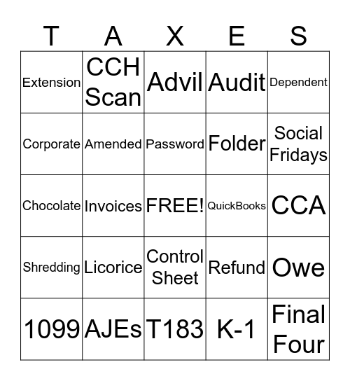 Tax Season Bingo Card