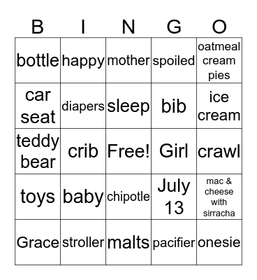 baby shower  Bingo Card