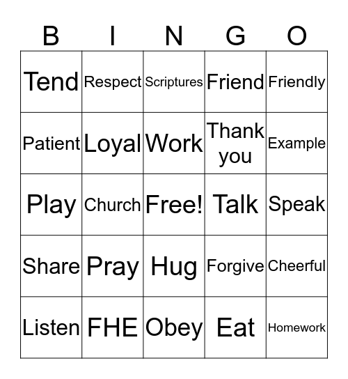 Families Gather Bingo Card