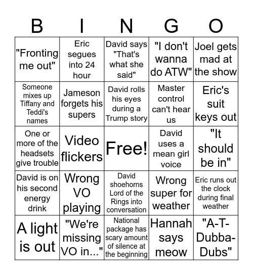 KATC Bingo Weekend Edition! Bingo Card