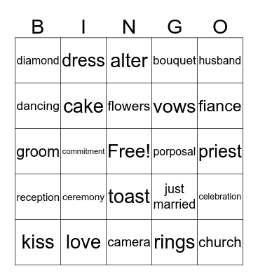 Bridal Shower Bingo Card