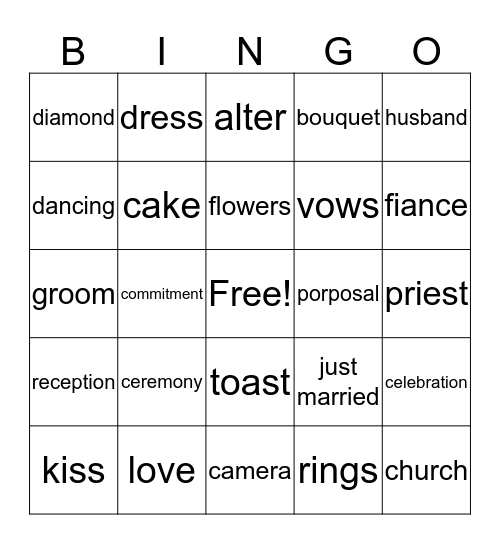 Bridal Shower Bingo Card