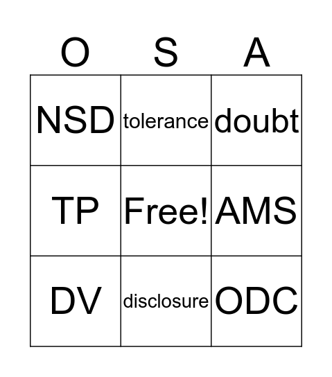 Oral Statement Authority Bingo Card