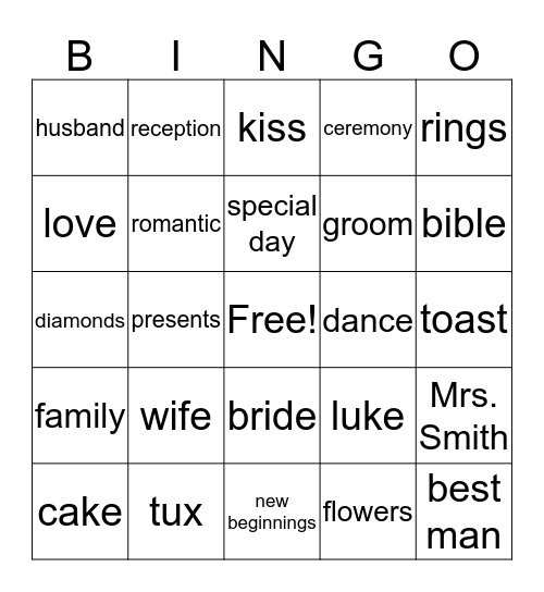 Bridal Shower Bingo Card