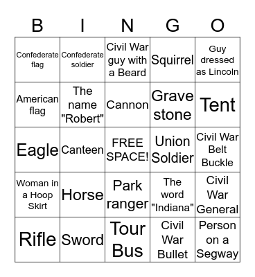 Gettysburg Bingo Card