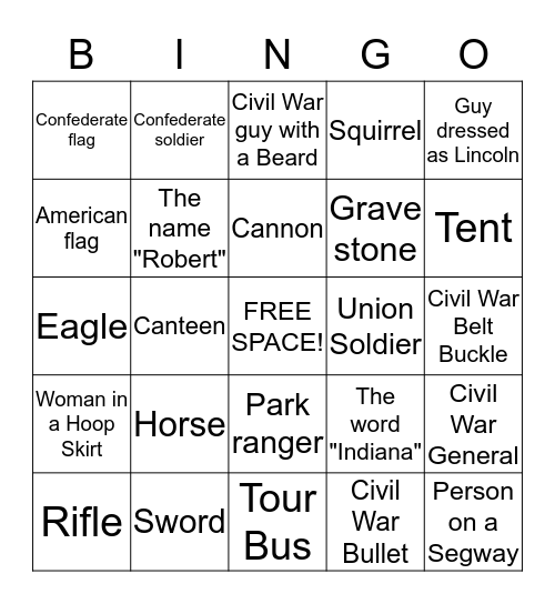 Gettysburg Bingo Card