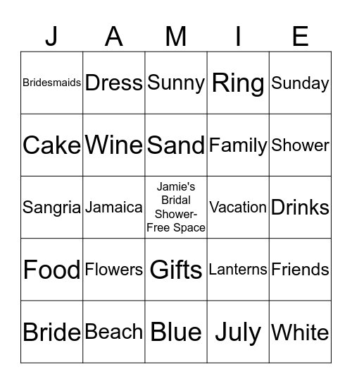 Jamie's Bridal Shower Bingo Card
