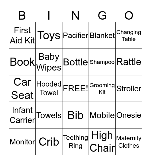 Jillian's Baby Shower Bingo Card