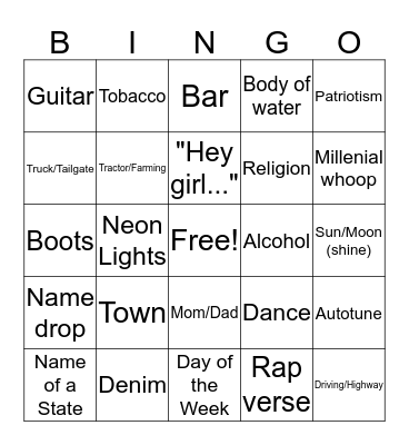 Country Bingo Card