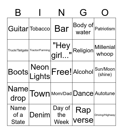 Country Bingo Card