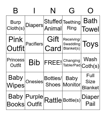 Sabrina & Floyd's Baby Shower Bingo Card