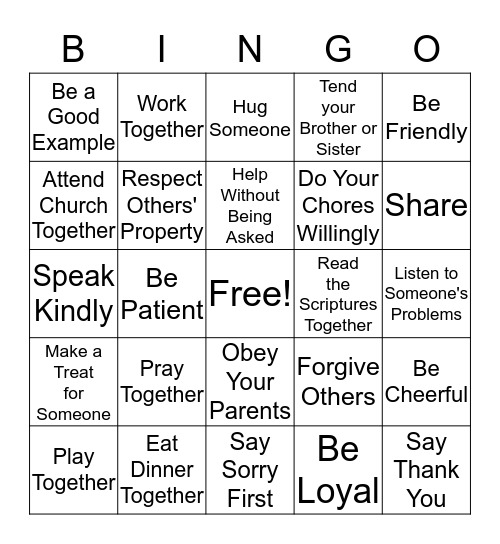 Family Unity Bingo Card