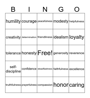 Ridvan Bingo Card