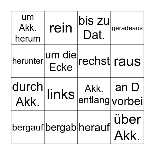 Schritte int. 4, Lektion 11 "Unterwegs" Bingo Card