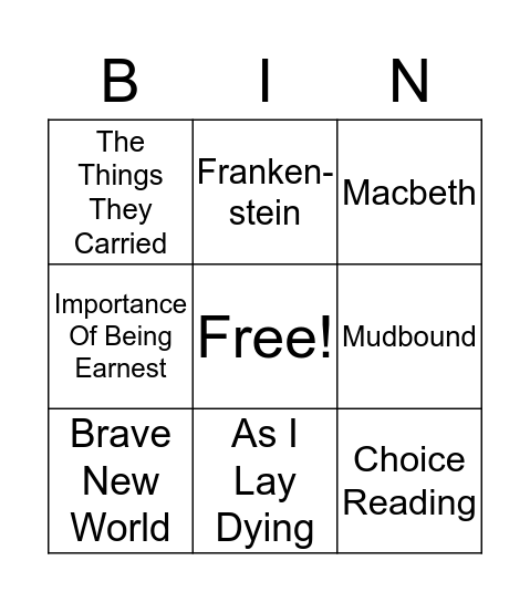 AP Lit Bingo Card