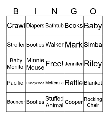 Baby Sower Bingo Card