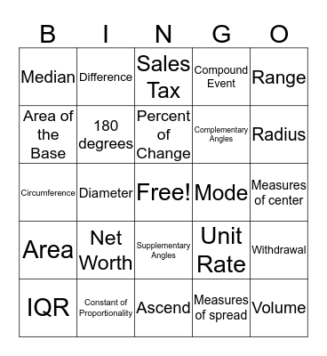 Vocabulary Bingo Card