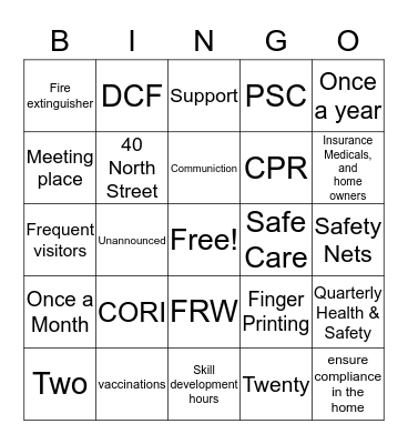 Family Resource Worker Bingo Card