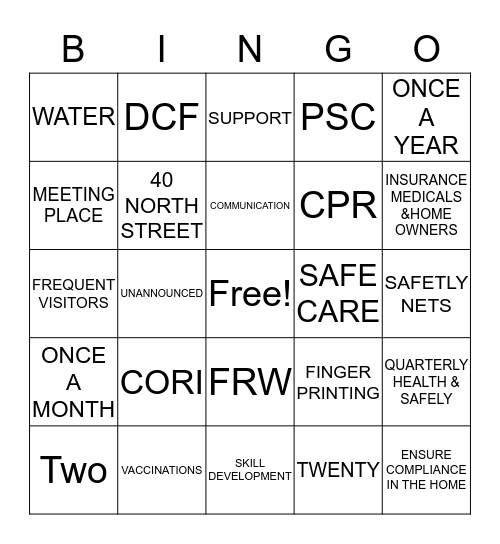 Family Resource Worker Bingo Card
