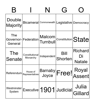 Parliament and Government Bingo Card