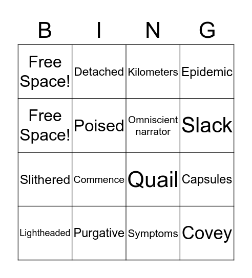 A Day's Wait Bingo Card