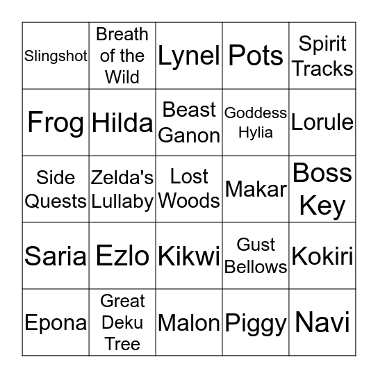 Legend of Zelda Bingo! Bingo Card