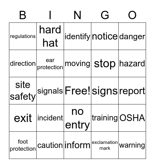 Signs Bingo Card