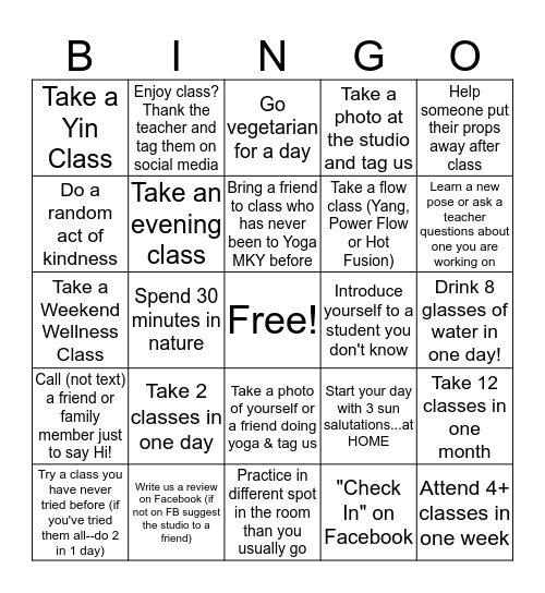 Yoga MKY BINGO Card