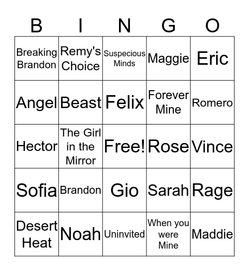 Reyes's Royals Bingo Card