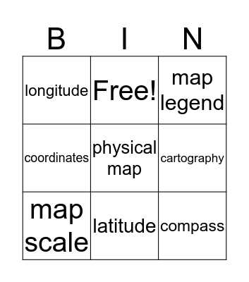 Map Terms and Features Bingo Card