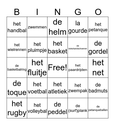 Bingo les sports Bingo Card