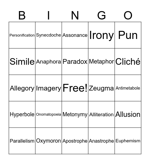 Literary Techniques Bingo Card