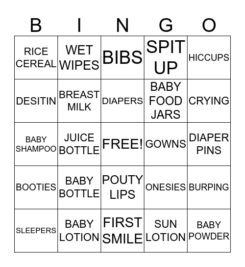 BABY SHOWER Bingo Card