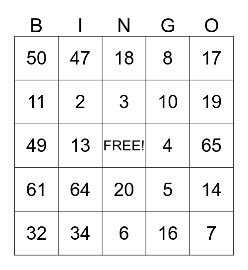 1-75 Bingo Card