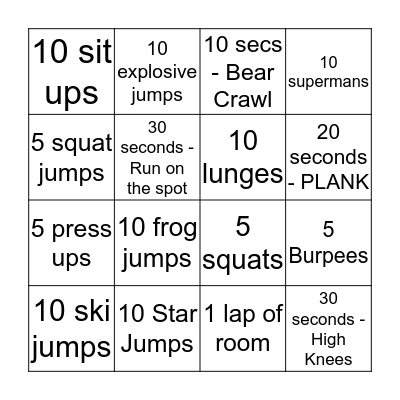 Fitness Bingo  Bingo Card