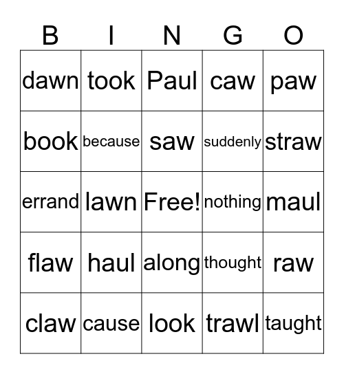 -AW, -AU Bingo Card