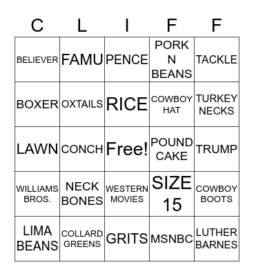 HAPPY BIRTHDAY CLIFF Bingo Card