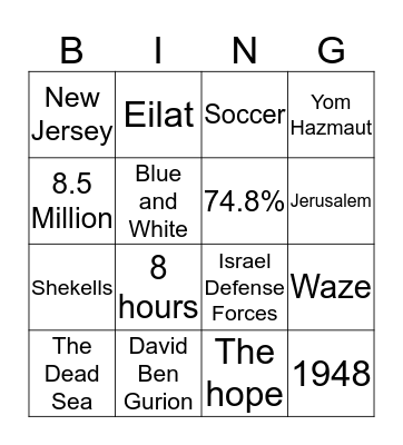 Israel Bingo Card