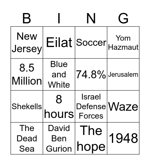 Israel Bingo Card