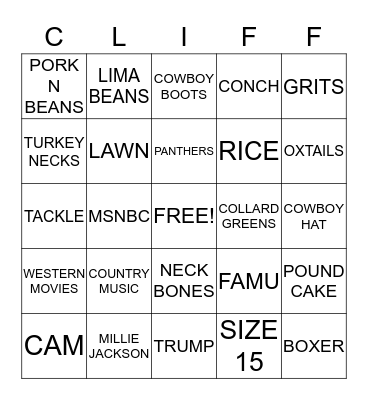 HAPPY BIRTHDAY CLIFF Bingo Card