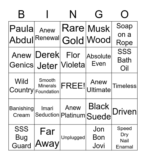 AVON Bingo Card