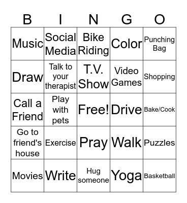 Coping Skills Bingo Card