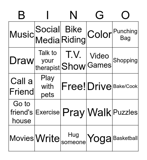 Coping Skills Bingo Card