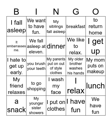 Mi Vida Diaria Bingo Card